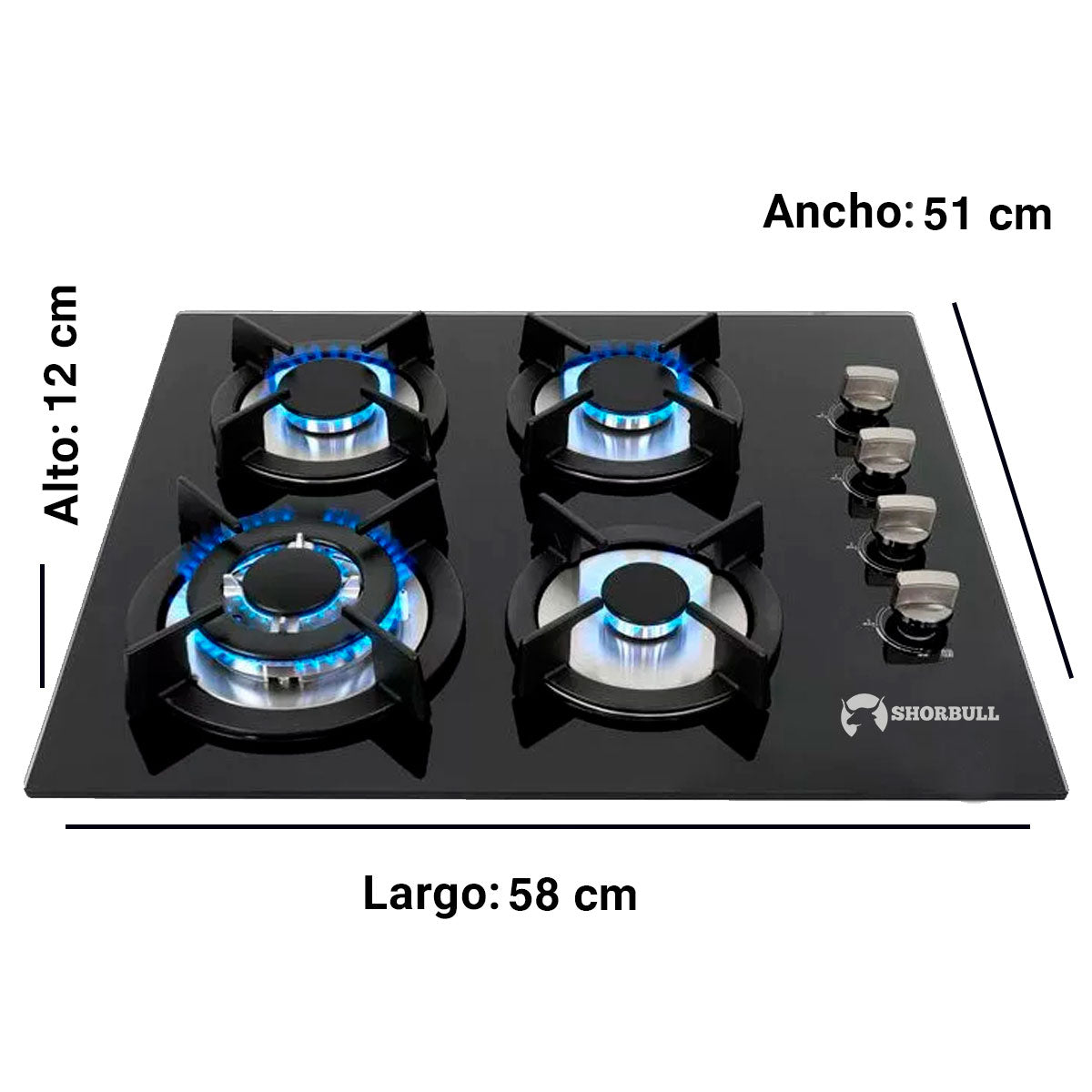Parrilla Estufa 4 Quemadores Vidrio Templado