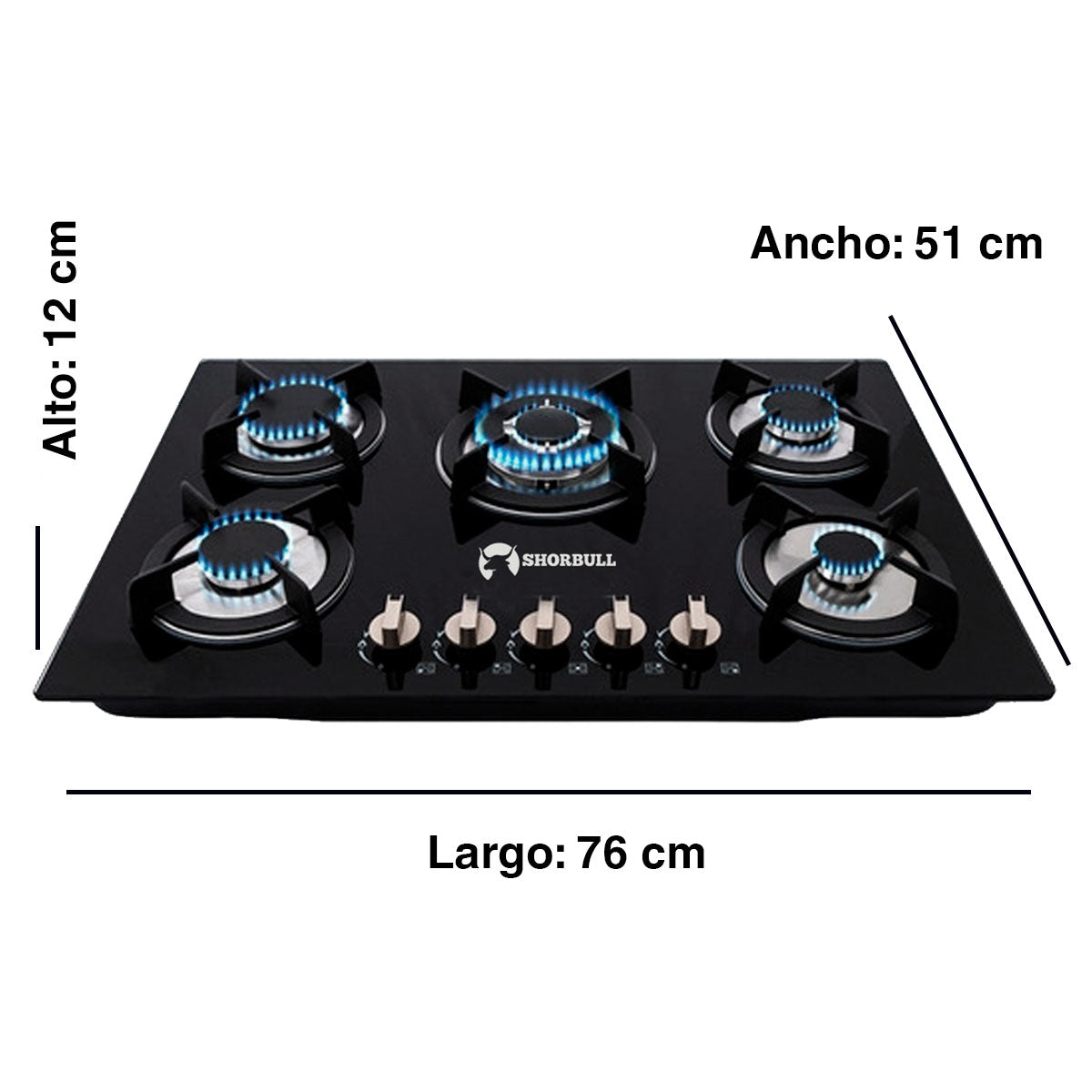 Parrilla Estufa 5 Quemadores Vidrio Templado