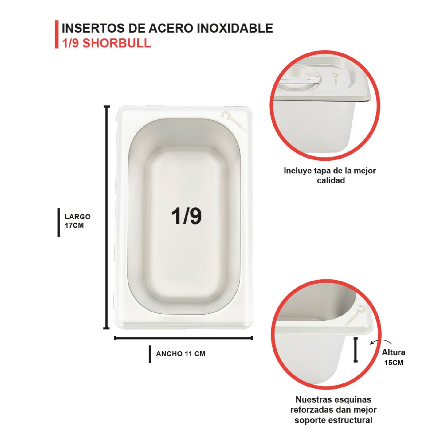 Inserto Acero Inoxidable 1/9 15cm con tapa