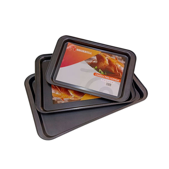 Kit Charolas Galleteras Shorbull Chica Mediana y Grande 37.5, 42.5 y 47.5 cm Horneado y Repostería