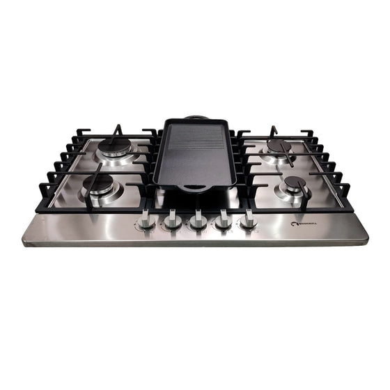 Estufa Acero Inoxidable Shorbull 5 Quemadores con Comal Gas Empotrable
