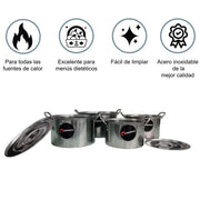 Juego de ollas Every Day de Acero Inoxidable con tapa 8 pz Shorbull