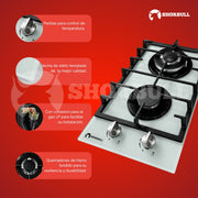 Estufa Vidrio Templado Blanca Shorbull 2 Quemadores Gas Empotrable