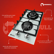 Estufa Vidrio Templado Blanca Shorbull 2 Quemadores Gas Empotrable