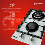 Estufa Vidrio Templado Blanca Shorbull 2 Quemadores Gas Empotrable