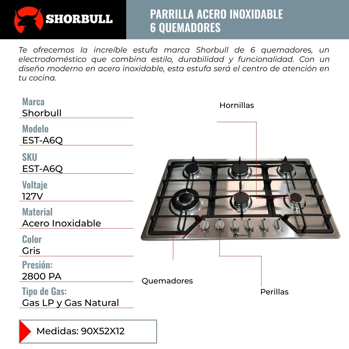 Parrilla Estufa 6 Quemadores Acero inoxidable