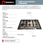 Estufa Acero Inoxidable Shorbull 6 Quemadores Gas Empotrable