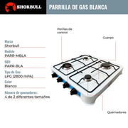 Parrilla Mesa Shorbull 4 Quemadores Blanca Económica Gas