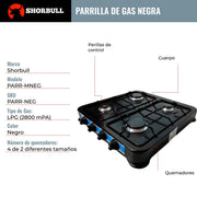 Parrilla Mesa Shorbull 4 Quemadores Negra Económica Gas