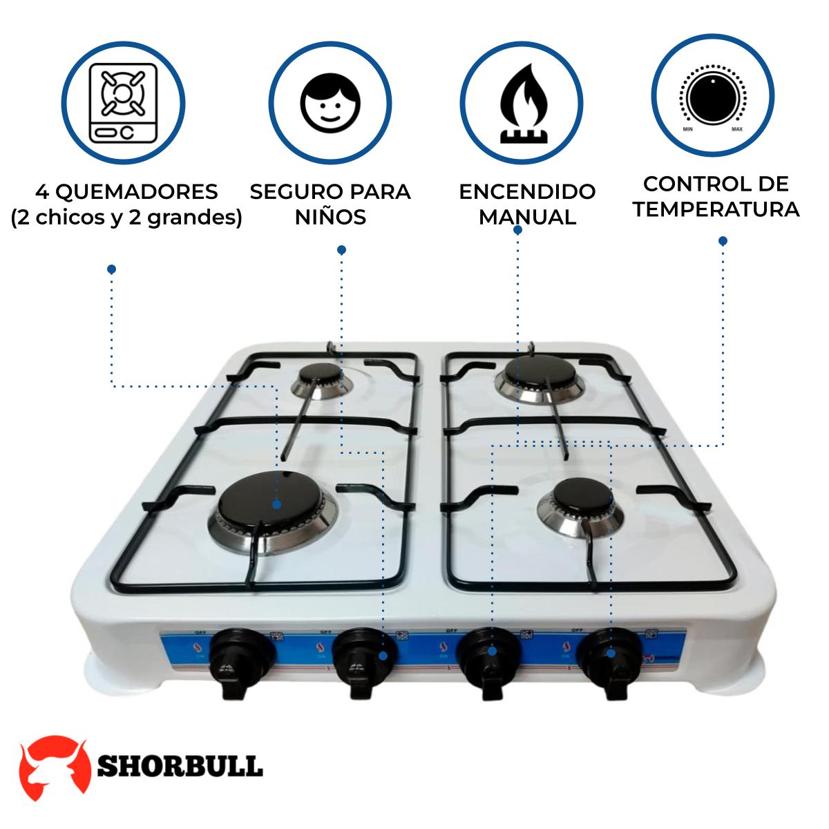 Parrilla Estufa Mesa Gas 4 quemadores Acero Blanca