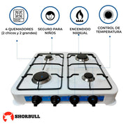 Parrilla Mesa Shorbull 4 Quemadores Blanca Económica Gas