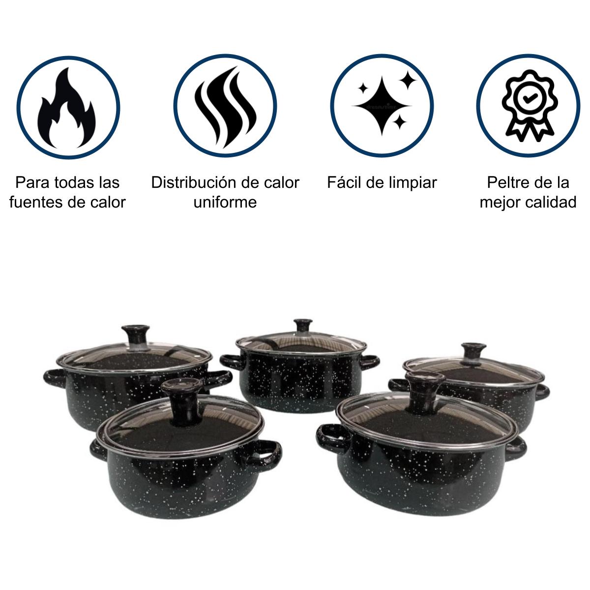 Juego de ollas con tapa de Peltre 10 pz International Negro