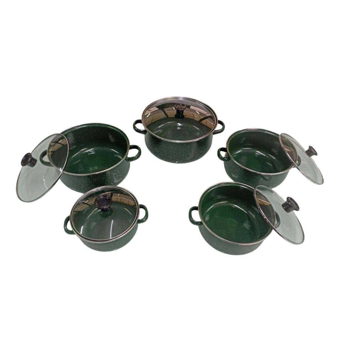Juego de ollas con tapa de Peltre 10 pz International Verde