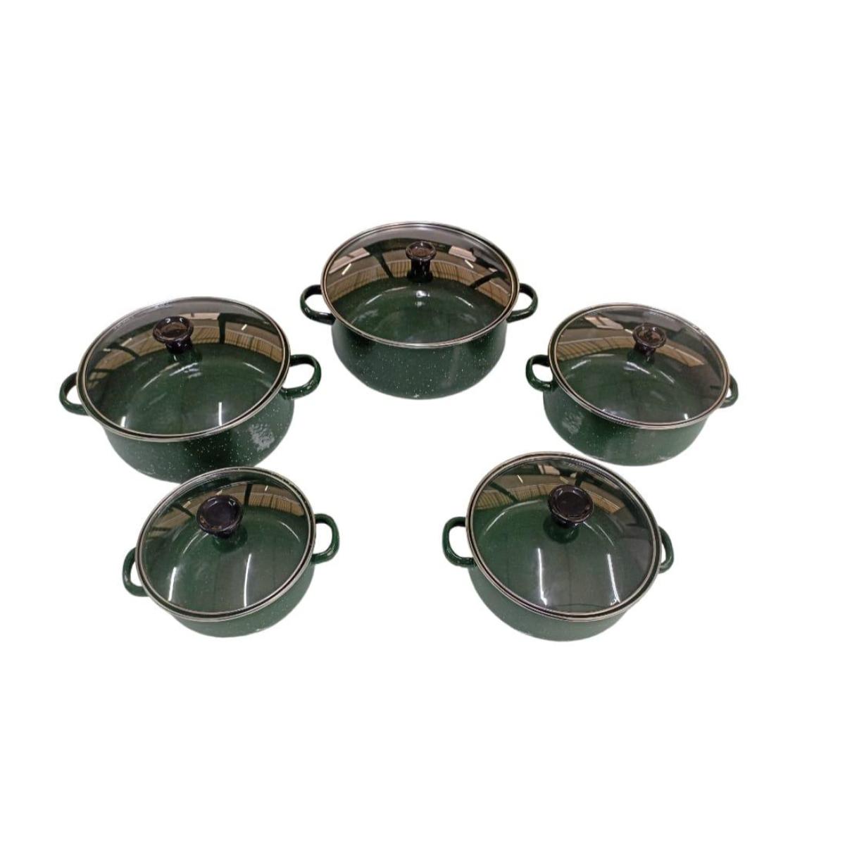 Juego de ollas con tapa de Peltre 10 pz International Verde