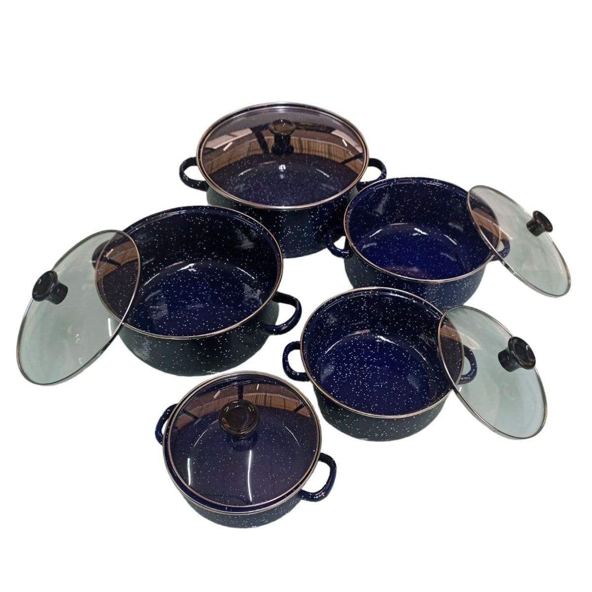 Juego de ollas con tapa de Peltre 10 pz International Azul