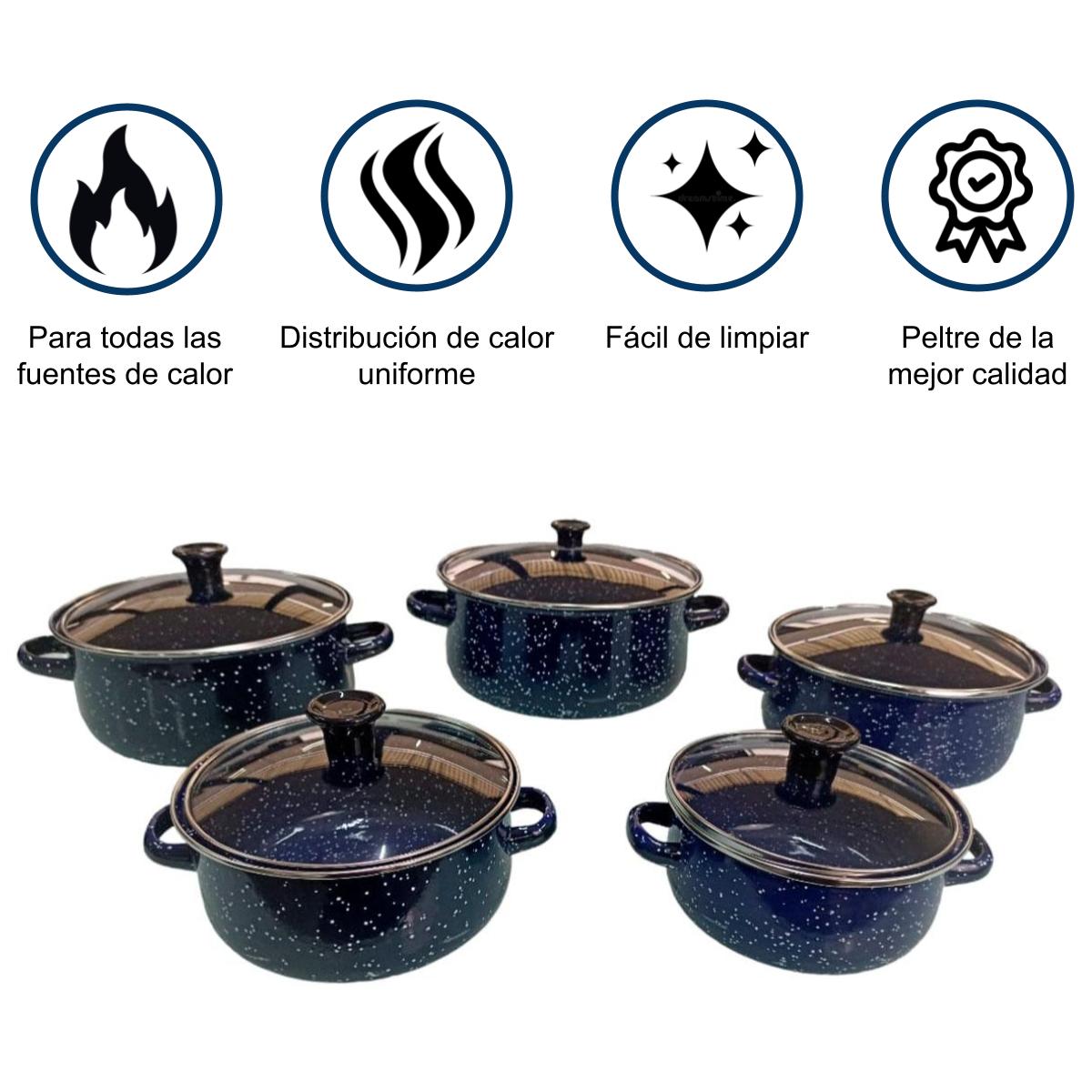 Juego de ollas con tapa de Peltre 10 pz International Azul