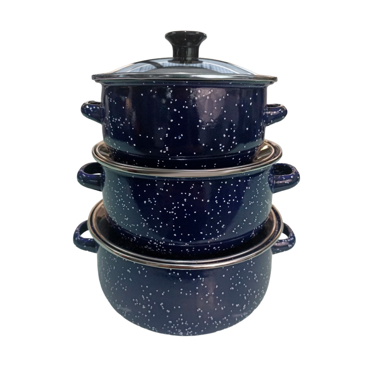 Juego de ollas con tapa de Peltre 6 pz International Azul