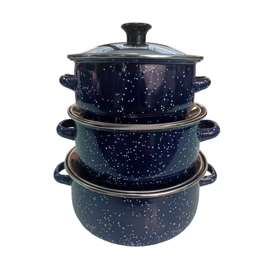 Juego de ollas con tapa de Peltre 6 pz International Azul