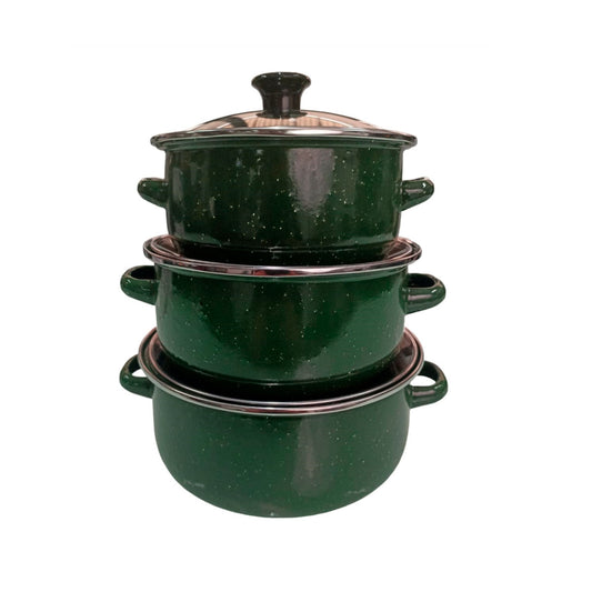 Juego de ollas con tapa de Peltre 6 pz International Verde