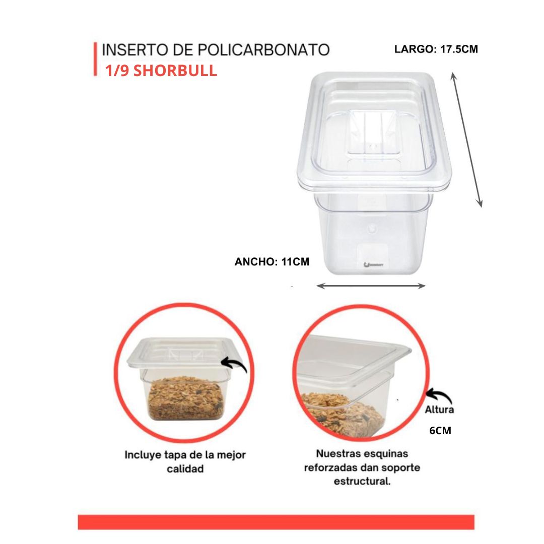 Inserto policarbonato 1/9 6cm con tapa Shorbull