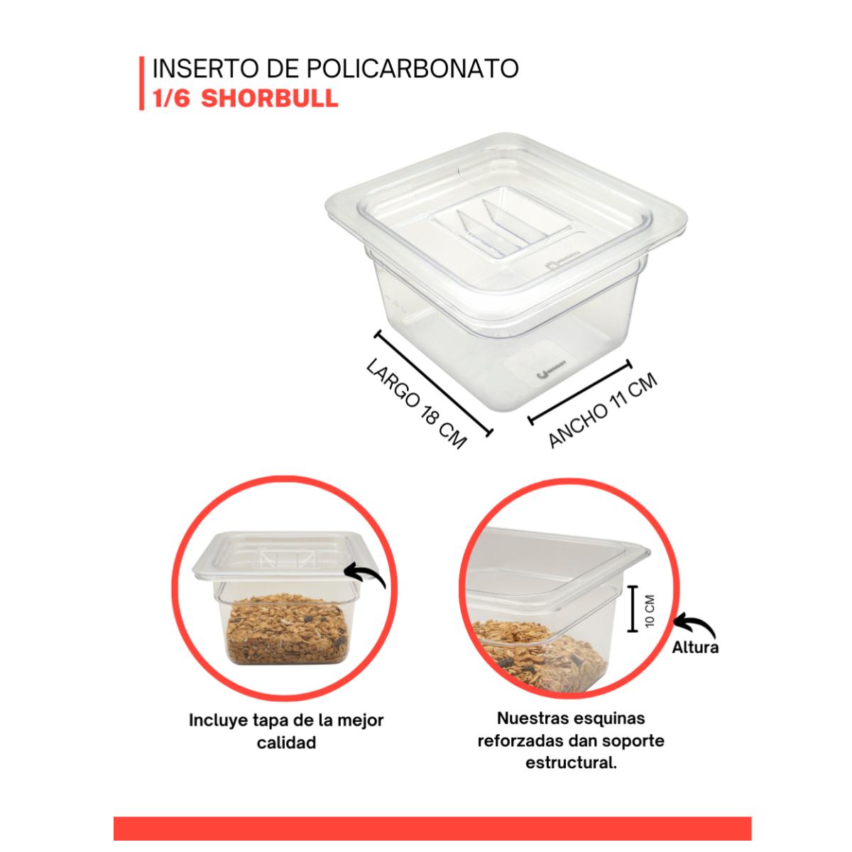 Inserto de policarbonato de 1/6 10cm con tapa