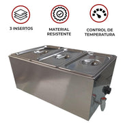 Baño maría eléctrico de acero inoxidable Shorbull 3 compartimentos