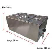 Baño maría eléctrico de acero inoxidable Shorbull 3 compartimentos