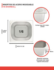 Inserto Acero Inoxidable 1/6 15cm con tapa