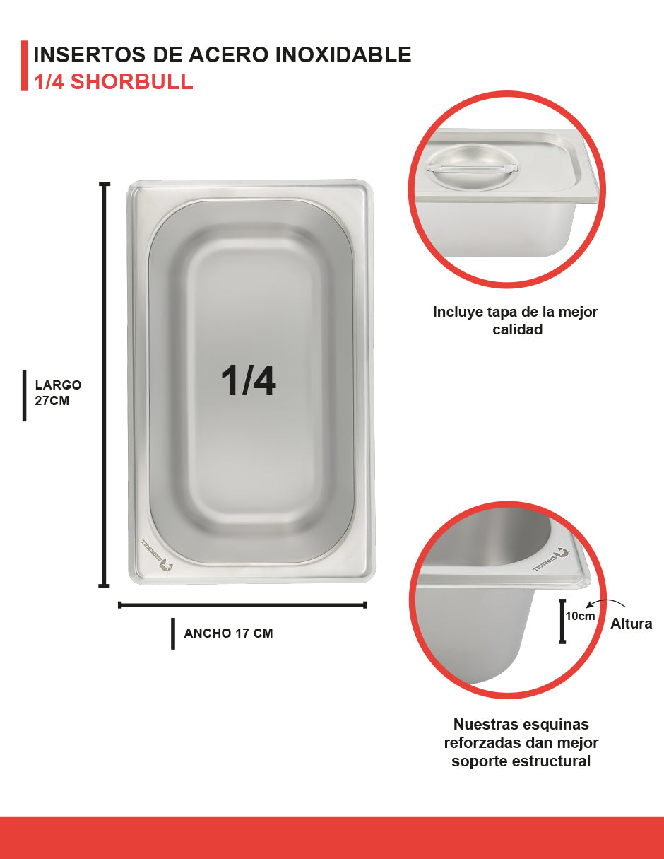 Inserto Acero Inoxidable 1/4 10cm con tapa