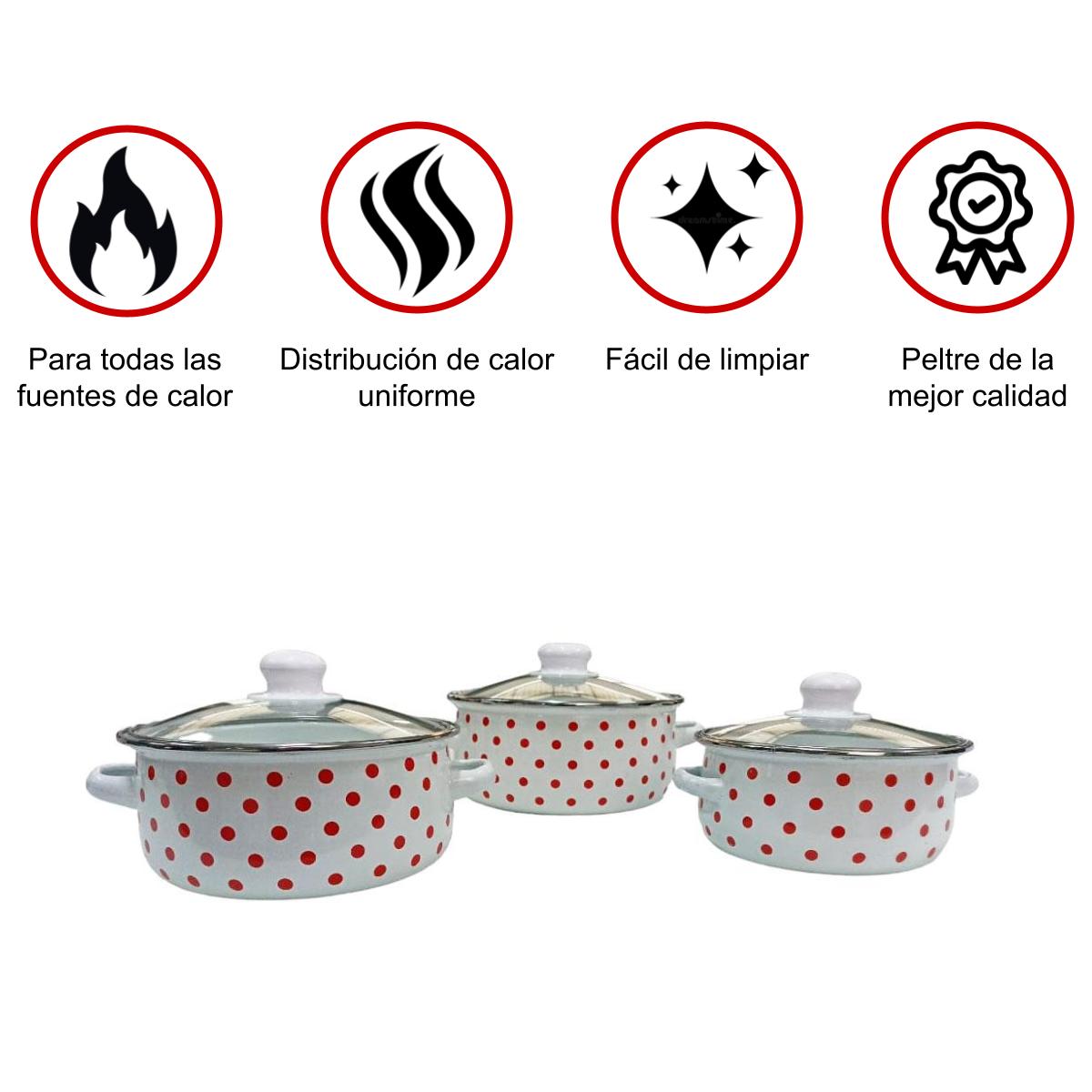 Juego de ollas con tapa de Peltre 6 pz Good Choice Blanca