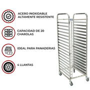 Rack espiguero con 20 niveles Shorbull Acero inoxidable con llantitas