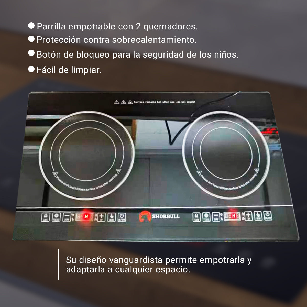 Parrilla Estufa 2 Quemadores eléctrica Táctil