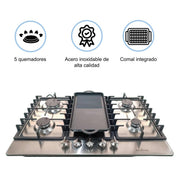 Parrilla Gas 5 quemadores acero inoxidable comal incluido