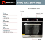 Horno Empotrable de Gas Convección SHORBULL 65 litros Negro