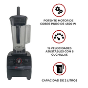 Licuadora Profesional Shorbull 2L Negra 4500W Uso Rudo para Frappes