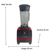 Licuadora Profesional Shorbull 2L Roja 4500W Uso Rudo para Frappes