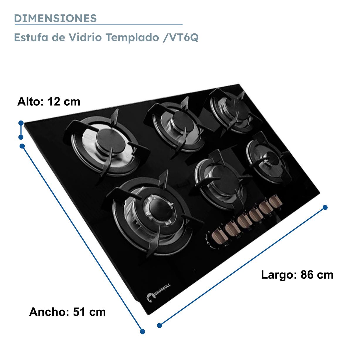 Parrilla Estufa 6 Quemadores Vidrio Templado