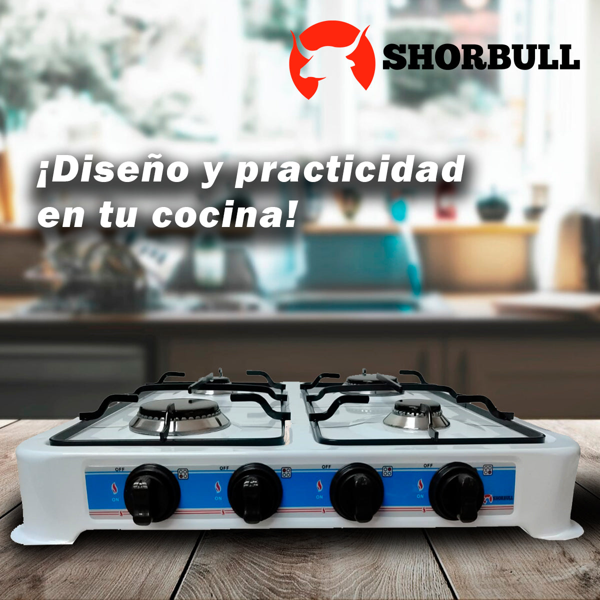 Parrilla Estufa Mesa Gas 4 quemadores Acero Blanca