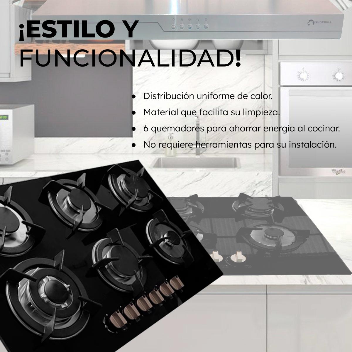 Parrilla Estufa 6 Quemadores Vidrio Templado